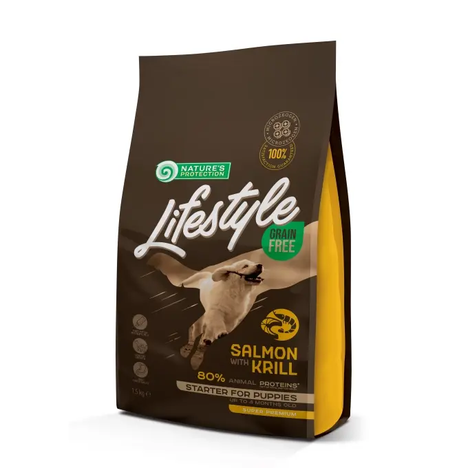 Nature s Protection Lifestyle Grain Free Puppy Starter All Breed cu Somon si Krill