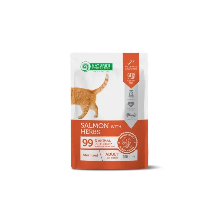 Nature s Protection Pisica Adulta Sterilizata cu Somon si Ierburi 100 Gr