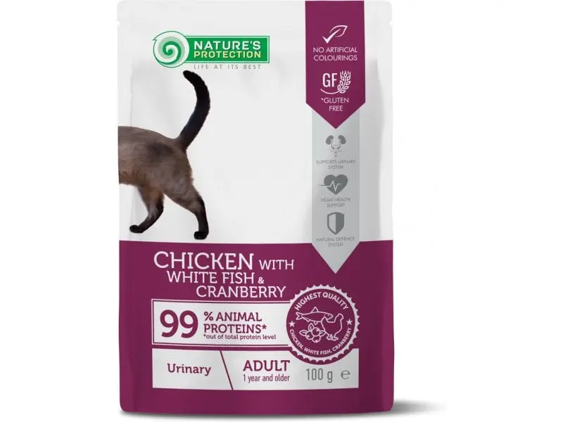 Nature's Protection Cat Sterilised, pui si peste alb cu merisoare, hrana umeda pentru pisici adulte sterilizate, 100 g
