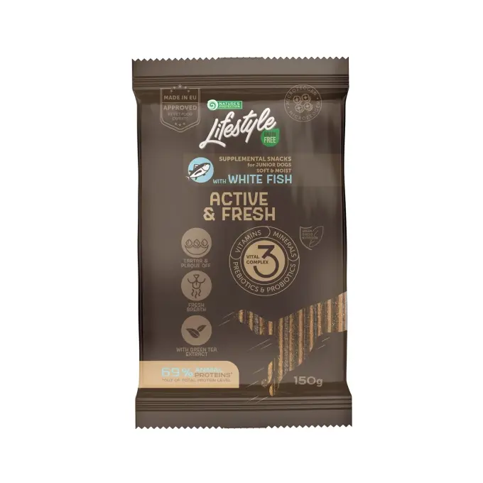 Natures Protection Lifestyle Snack Grain Free ActiveFresh pentru Catei Juniori cu Peste Alb