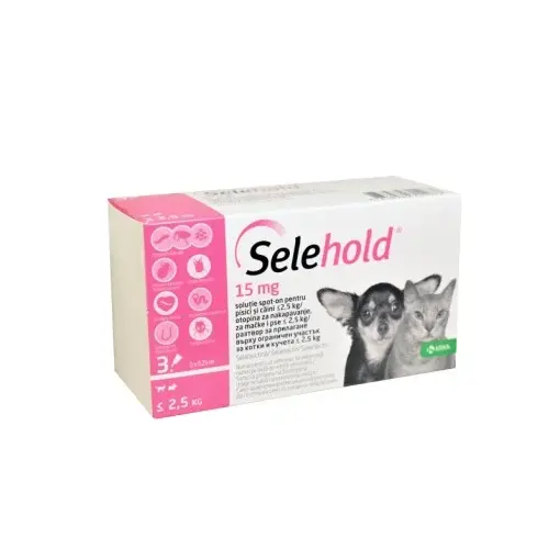 Selehold Antiparazitar pentru Caini si Pisici sub 2.5 Kg 3 Pipete