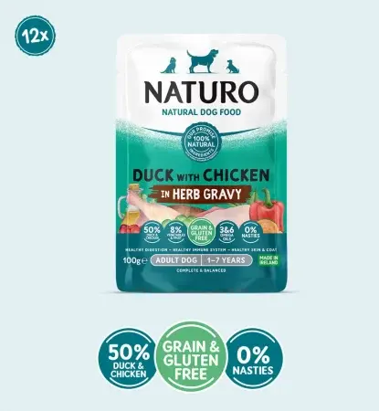 Pouch Naturo Dog Adult GrainGluten Free cu Rata si Pui 100 Gr