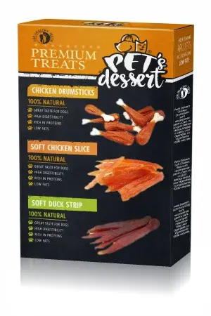 Recompnese pentru caini, Pet s Dessert Premium Treats Mix cu Pui si Rata pentru Caini 3x80 Gr