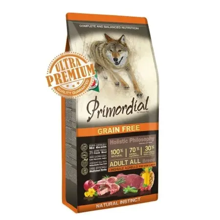 Primordial Grain Free Holistic Dog Adult All Breed cu Mistret si Miel