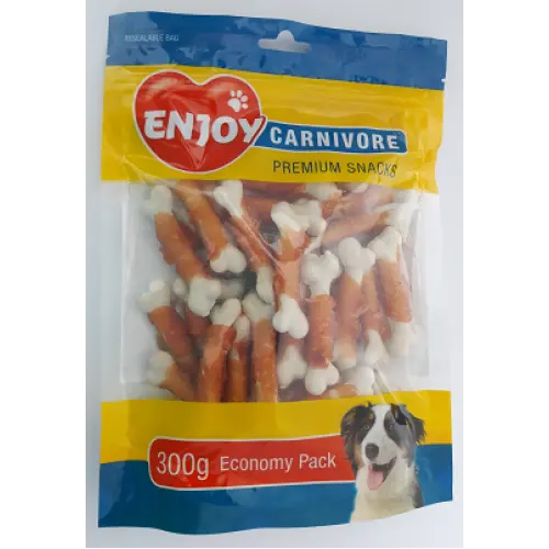 Recompense pentru caini oase cu calciu si pui Enjoy Carnivore 300 g