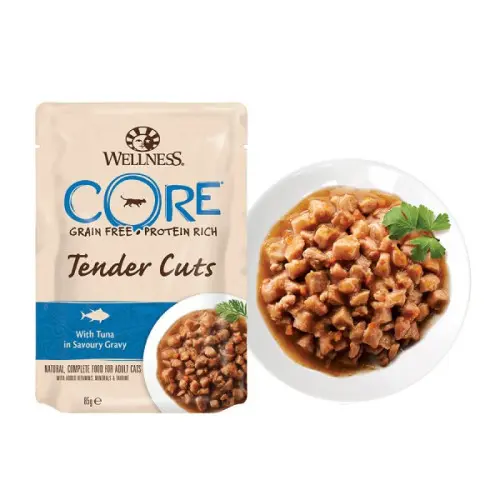 Hrana umeda pentru pisici Wellness Core Tender Cuts cu ton in sos 85 g