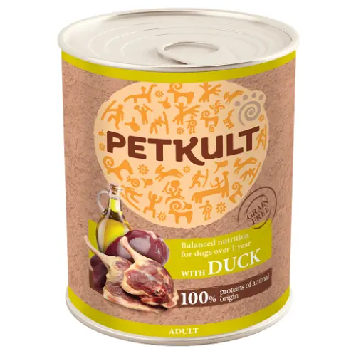 Hrana umeda pentru caini Petkult Adult cu rata 800 g