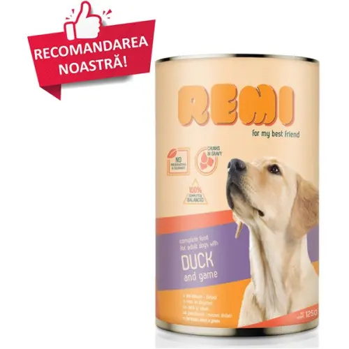 Hrana umeda pentru caini Remi Dog Rata&Vanat 1250g