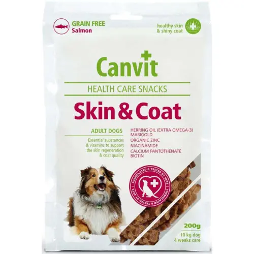 Recompensa pentru caini Canvit Health Care Snack Skin & Coat 200 gr