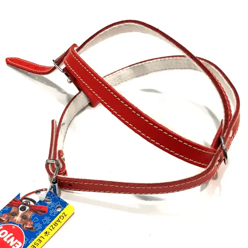 Ham reglabil din piele, rosu, cu catarama, 420/530-590 mm x 16 mm