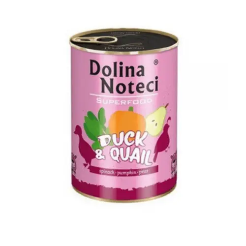 Hrana umeda pentru caini Dolina Noteci Superfood Rata/Prepelita 800 gr