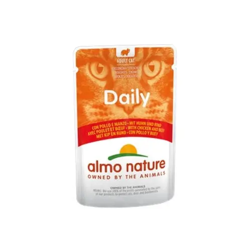 Hrana umeda pentru pisici Almo Natur Daily Cat Plic Pui si Vita 70 gr