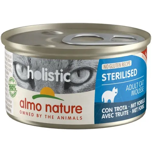 Hrana umeda pentru pisici Almo Nature Holistic Conserva Sterilized Pastrav, Set 5 X 85 gr