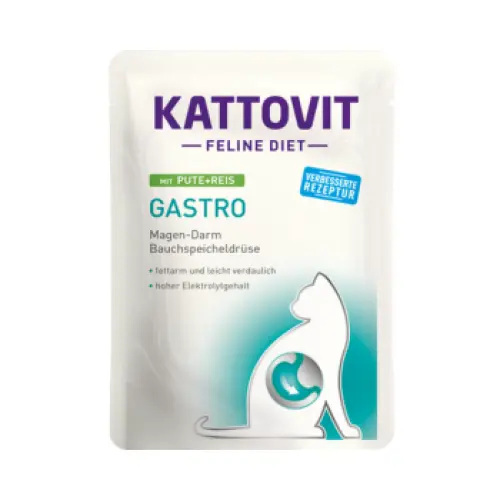 Hrana umeda pentru pisici Kattovit Feline Diet Gastro cu Curcan si Orez 85 gr