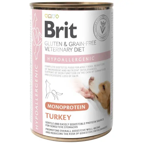 Hrana umeda hipoalergenica pentru caini Brit Grain Free VD Hypoallergenic, curcan, 400 g