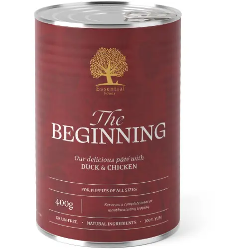 Hrana umeda pentru caini adulti Conserva Essential Pate Beginning cu Rata si Pui 400g
