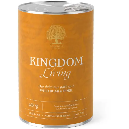 Hrana umeda pentru caini adulti Conserva Essential Pate Kingdom Living cu Mistret si Porc 400g