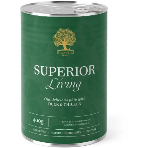 Hrana umeda pentru caini adulti Conserva Essential Pate Superior Living cu Rata si Pui 400g