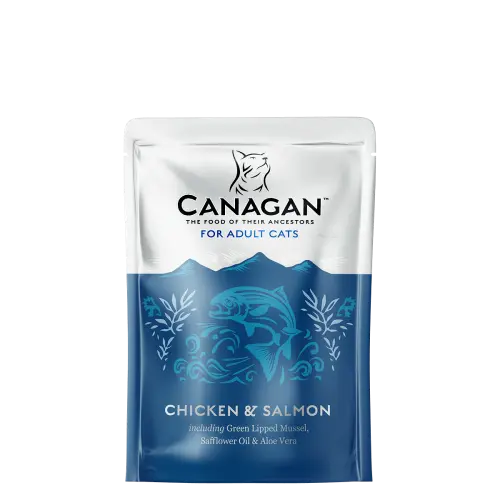 Hrana umeda pentru pisici Canagan Adult cu pui si somon, Pachet 6 X 85 g