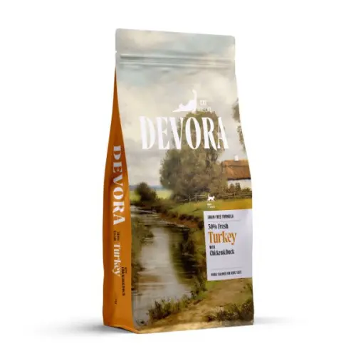 Hrana uscata pentru pisici Devora Adult Grain Free cu curcan, pui si rata 7.5 kg