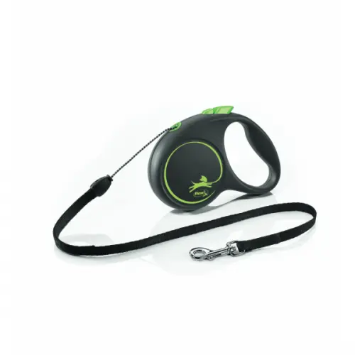 Lesa retractabila, verde, lungime 5 m, pentru caini cu greutate de pana la 12 kg, cu sistem rapid de franare