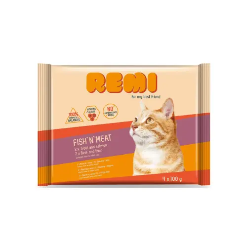 Hrana umeda pentru pisici adulte Remi Vita/Ficat Pastrav/Somon 4x100gr