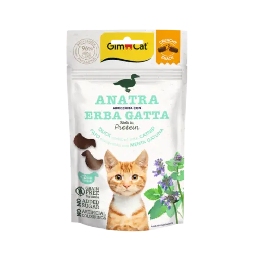 Recompense pentru pisici Gimcat Crunchy rata si catnip 50 g