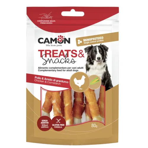 Recompense pentru caini Camon Oase cu fasii de carne de Pui 80 gr