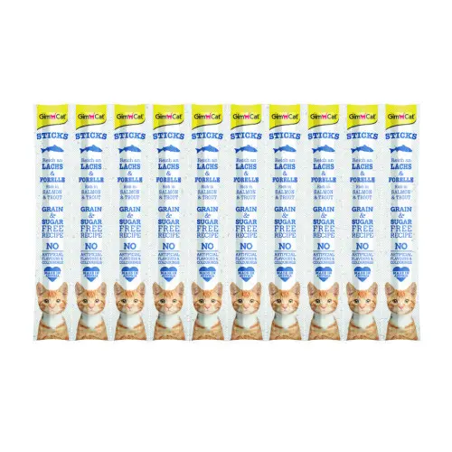 Recompense Gimcat Sticks cu somon si pastrav, set de 10 bucati