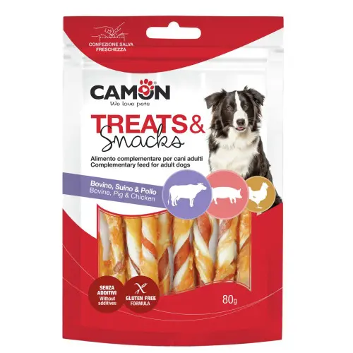 Recompense pentru caini Camon Wrap Sticks cu Pui si Vita 80 gr