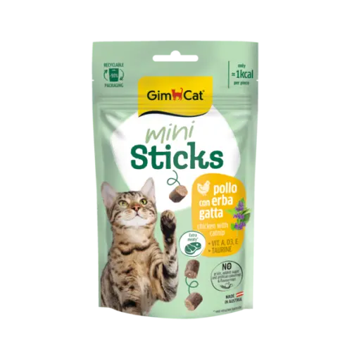 Recompense Gimcat Mini Sticks cu pui si iarba pisicii 50 g