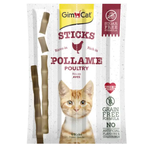 Recompense pentru pisici Gimcat Sticks cu pasare, set de 4 bucati, 20 g