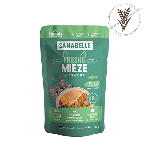 Hrana umeda pentru pisici Sanabelle plic Pastrav, Curcan si Pui 100 gr
