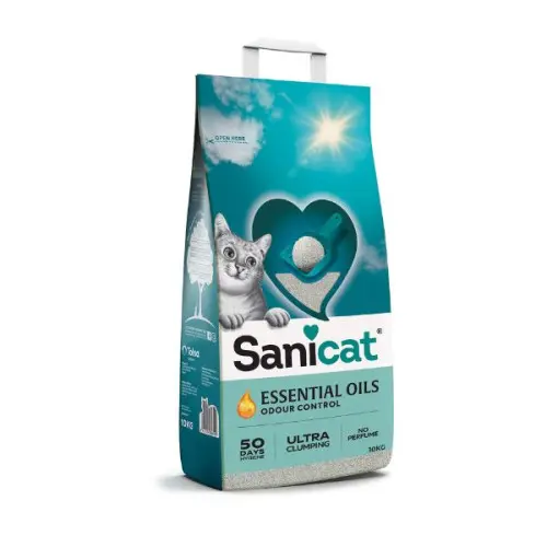 Asternut pentru pisici Sanicat Essential Oils Ultra White, fara parfum 10 kg