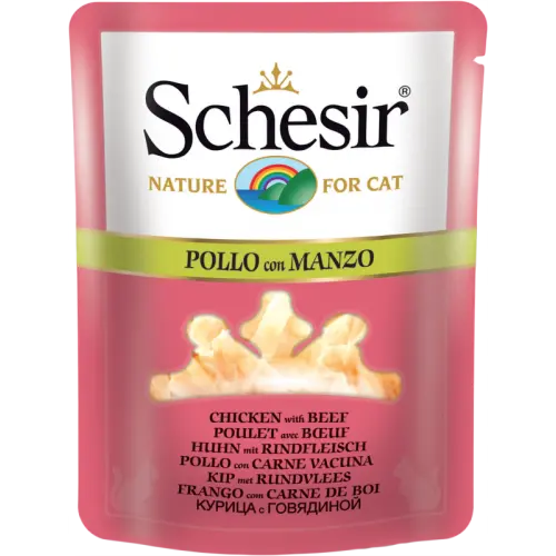 Hrana umeda pentru pisici Schesir supa cu pui si vita 70 g