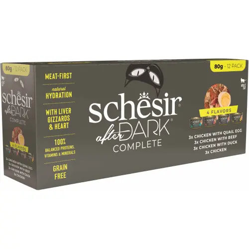 Hrana umeda pentru pisici Schesir After Dark Pachet conserve, bucati in supa 12x80 gr