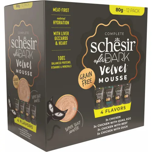 Hrana umeda pentru pisici Schesir After Dark Pachet, mousse 12x80 gr