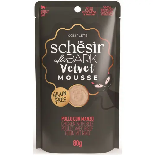 Hrana umeda pentru pisici Schesir After Dark Plic, mousse cu Pui si Vita 80 gr