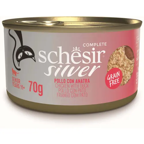 Hrana umeda pentru pisici Schesir Silver Conserva cu Pui si Rata 70 gr, EXPIRA 15.09.2026