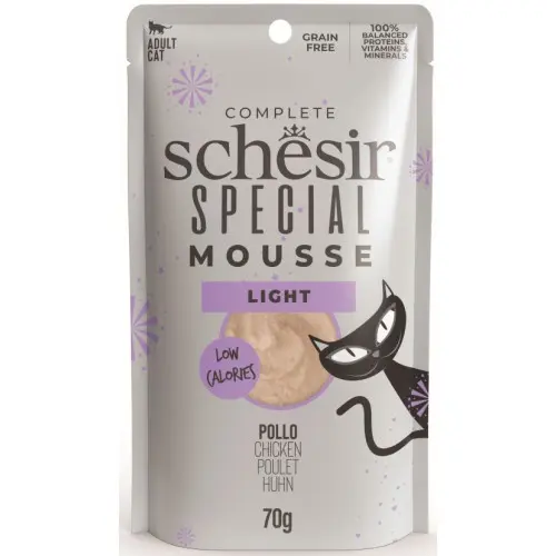 Hrana umeda pentru pisici Schesir Special Light Plic Mousse cu Pui, Pachet 10 X 70 g