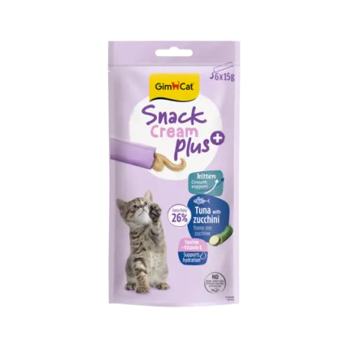 Recompensa cremoasa pentru pisici junioare Gimcat Snack Cream Plus cu ton si zuchini pachet 6x15 g
