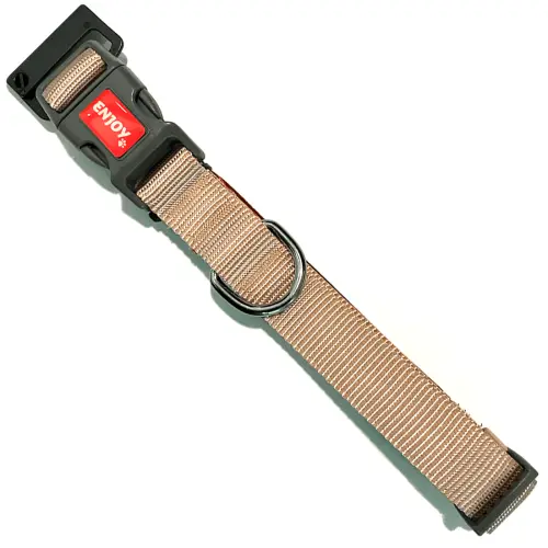 Zgarda caini, bej, din nylon si neopren, reglabila, 34-52 cm x 2 cm