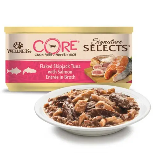 Wellness Core Signature Select hrana umeda pentru pisici: ton si somon in supa, 79 g