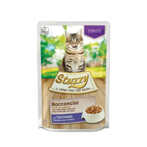 Hrana umeda pentru pisici Stuzzy Sterilized Bucati de curcan in sos 85g