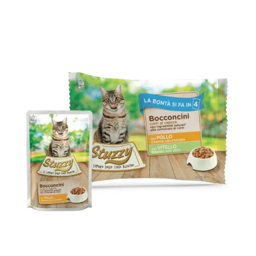 Hrana umeda pentru pisici Stuzzy Pack Bucati pui&vitel in gelatina 4x85g