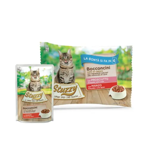 Hrana umeda pentru pisici Stuzzy Pack Bucati de sunca&vita in sos 4x85g
