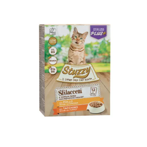 Hrana umeda pentru pisici Stuzzy Sterilized Pack Bucati de pui&curcan in sos 12x85g