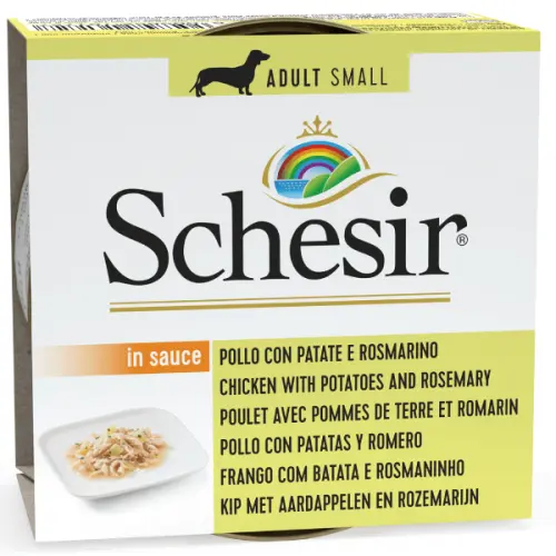 Hrana umeda pentru caini Schesir Adult Small Pui si Cartof, Pachet 5 X 85g