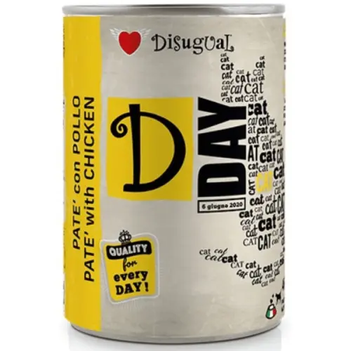 Hrana umeda pentru pisici Disugual D-Day Cat Pui 400g: fara gluten, 7,8% proteina bruta