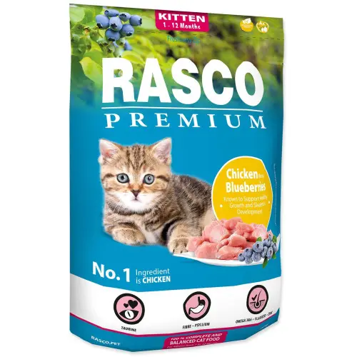 Hrana uscata pentru pisici Rasco Kitten Pui/Afine 400 gr